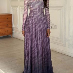 Printed Mesh Elegant Maxi Dress